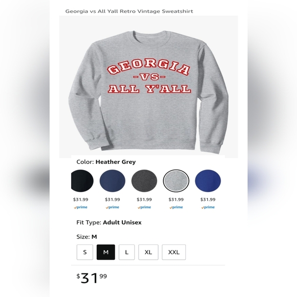 GILDAN | 'GEORGIA VS ALL YALL' GEORGIA BULLDOGS TEAM SPIRIT CREW NECK SWEATSHIRT - Picture 2 of 14